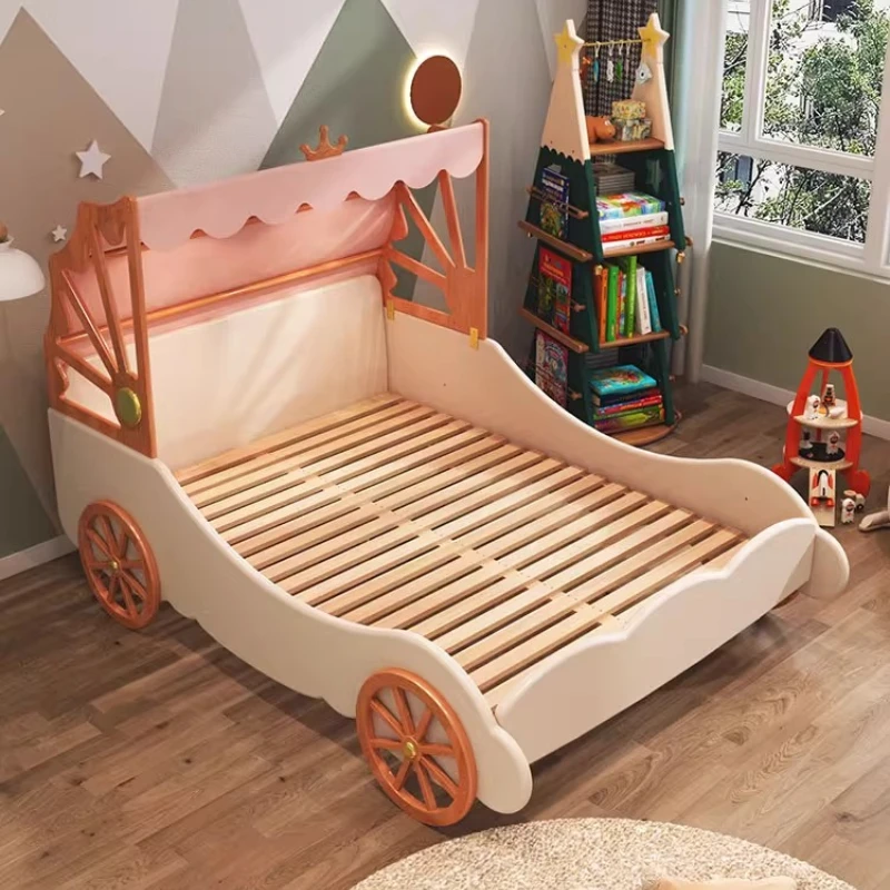 

Red Oak girl bed Solid wood children's 1.5 meters Children's room with guardrail Leather bed Tent bed Crown horse lathe