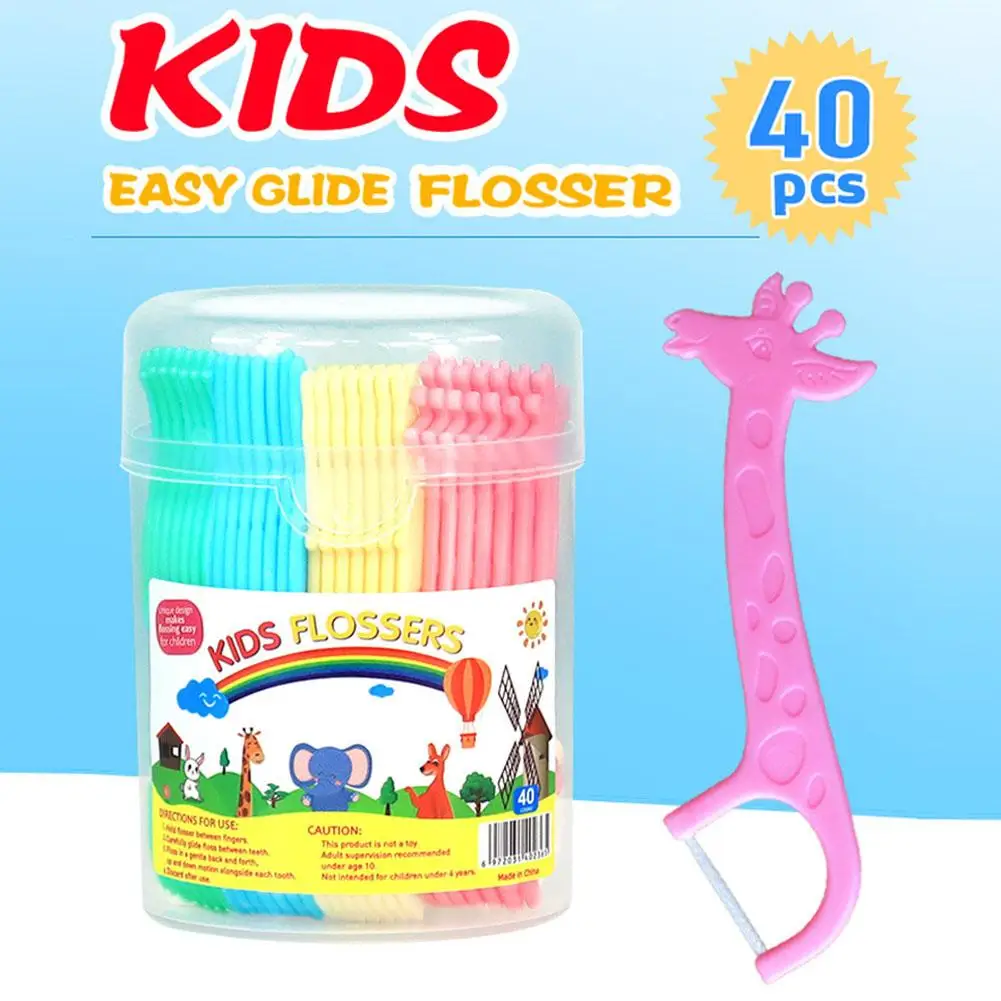 40Pcs Coloful Dental Floss Four Cartoon Animal Shape Toothpicks Interdental Floss Clean Teeth Tool Super Thin Floss Stick