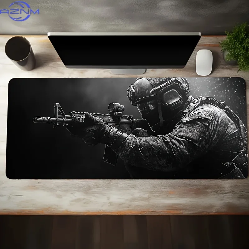 Large Tactical Soldier Design Mouse Pad XXL Non-Slip Desk Pad Gaming Accessories with Stitched Edges for Home And Gamer