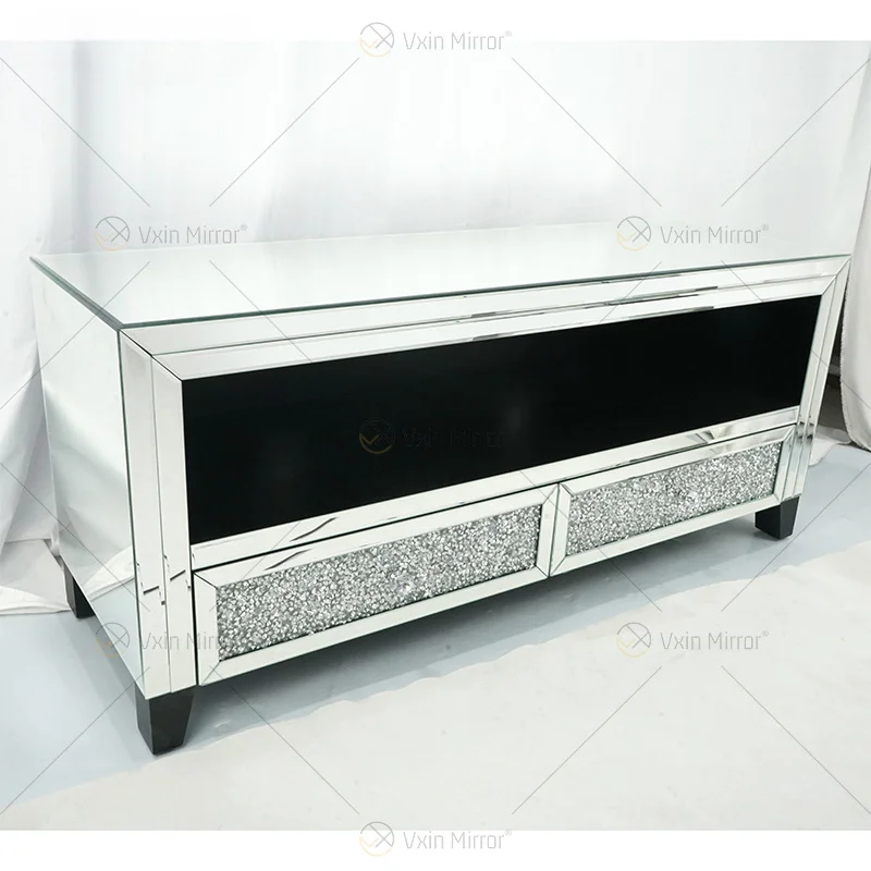 Factory export wholesale glass TV cabinet mirror furniture broken diamond decorative surface living room audio-visual cabinet li