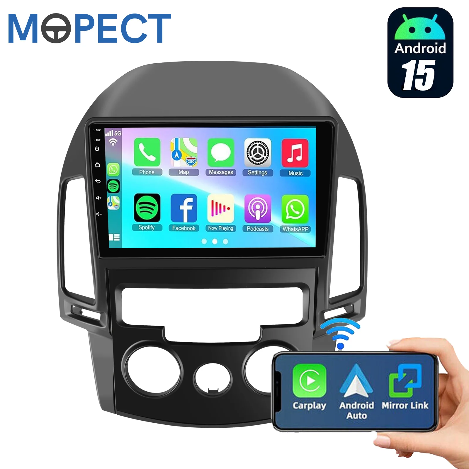MOPECT 9-Zoll Apple Carplay Android 15 4+64GB Autoradio GPS FM Wireless Carplay Radio AM/FM für HYUNDAI i30 MK1 FD 2006-2011
