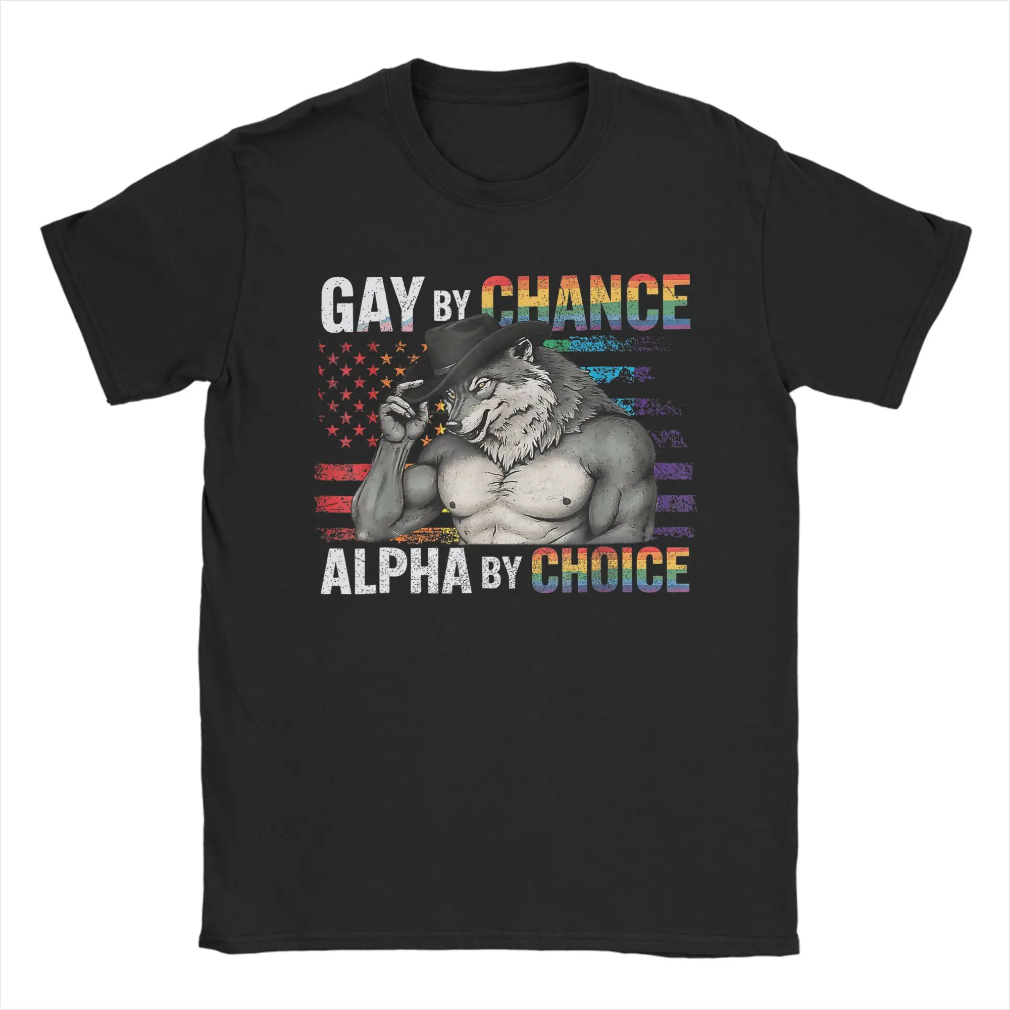 Gay By Chance Alpha Choice Funny Meme Wolf LGBTQ T-Shirt for Men  Novelty 100% Cotton Tee Shirt O Neck Short Sleeve  Clothing