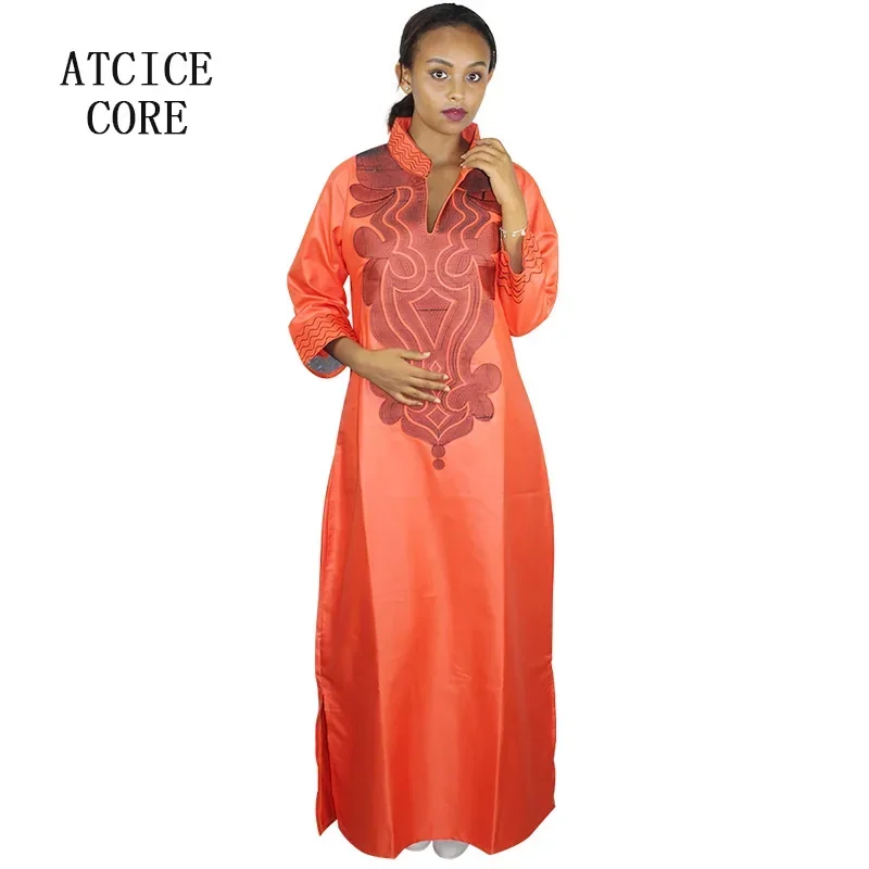 African Bazin Embroidery Design Dress Soft Material Long Dress Without Scarf