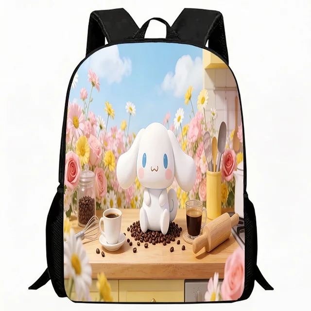 

Kids Bag Cinnamoroll Puppy with Coffee and Flowers Print School Backpack Adjustable Breathable Children's Casual Daypack Lightwe