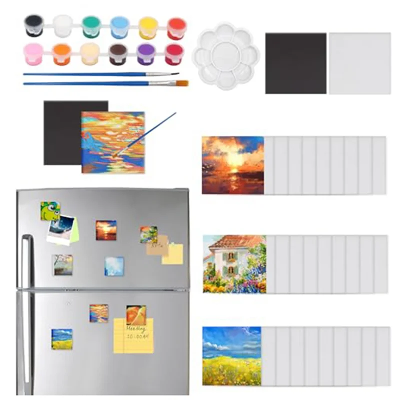 

30 Pcs 2.6 Inch Mini Magnetic Canvas Panel, Magnetic Painting Canvas Panel With Painting Set-ABQU