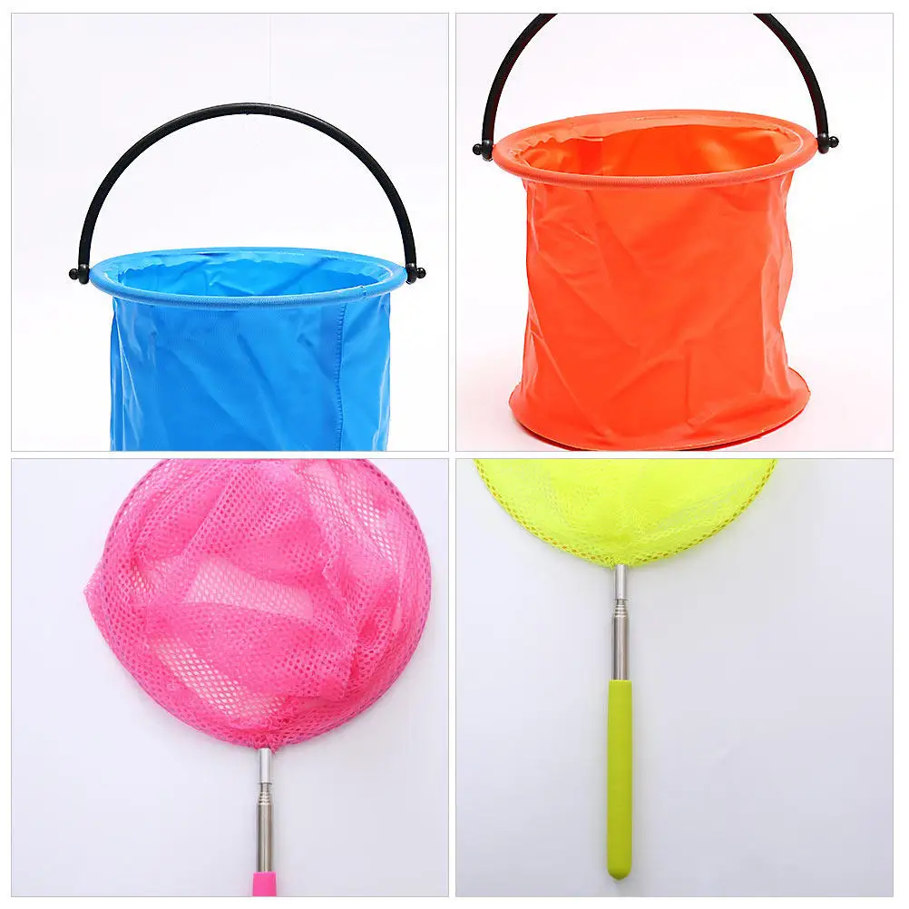 1 セット子供用キャッチネットセットカラフルな格納式昆虫ネット屋外蝶釣り用大型ポケット安全設計ステンレス