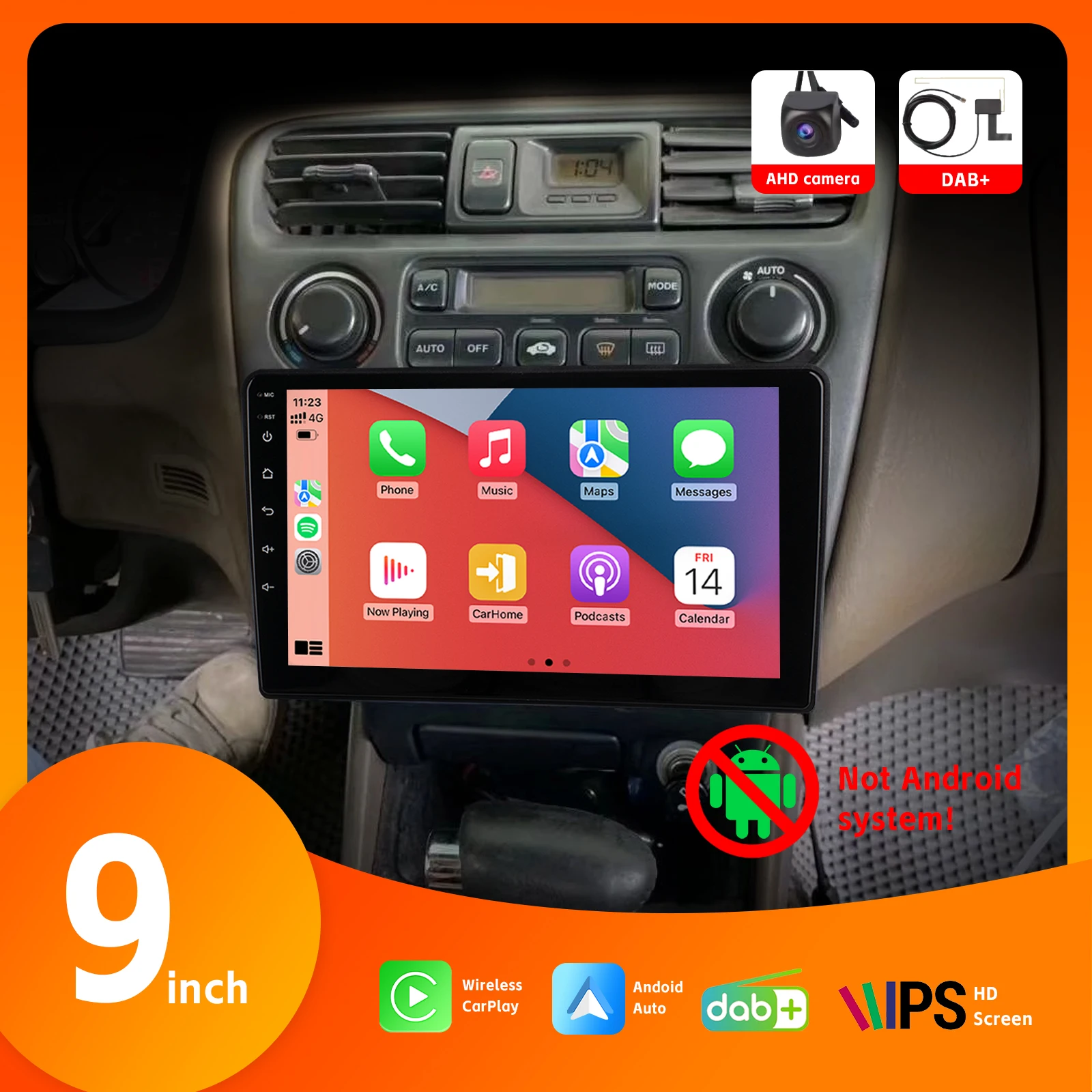 

9" IPS Touch Screen Car Radio with BT Wireless Carplay AHD Rear View Camera DSP SWC DAB+ Android Auto for Honda Accord 1997-2003