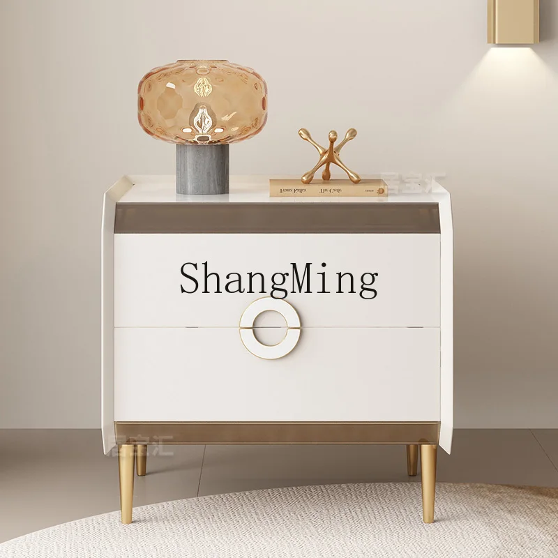 

SM new light luxury bedside table simple modern high-end solid wood rock slab master bedroom bedside table