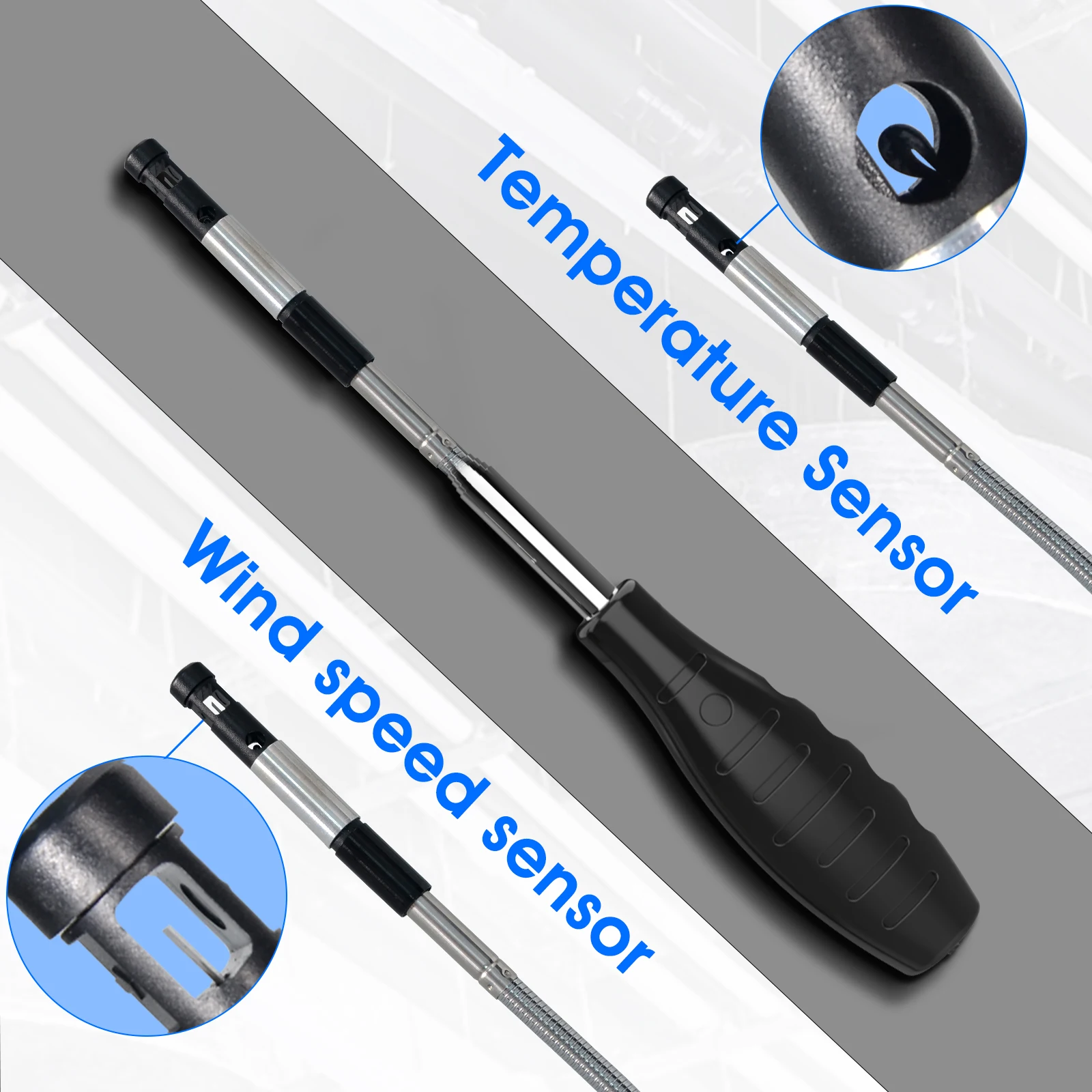 Anemometer Hot Wire Wind Speed Meter with Telescopic Probe,Air Volume CFM/CMM/CMS,Temperature,Max/Min, Data Hold,echargeable