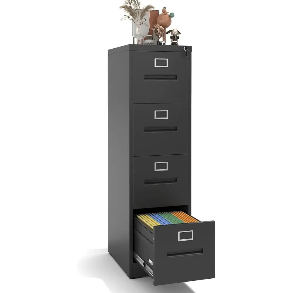 

Metal Storage Cabinet with Lock, Silent Sliding Drawers, for Home or Office, Holds A4/Legal Files, Assembly Required, Black