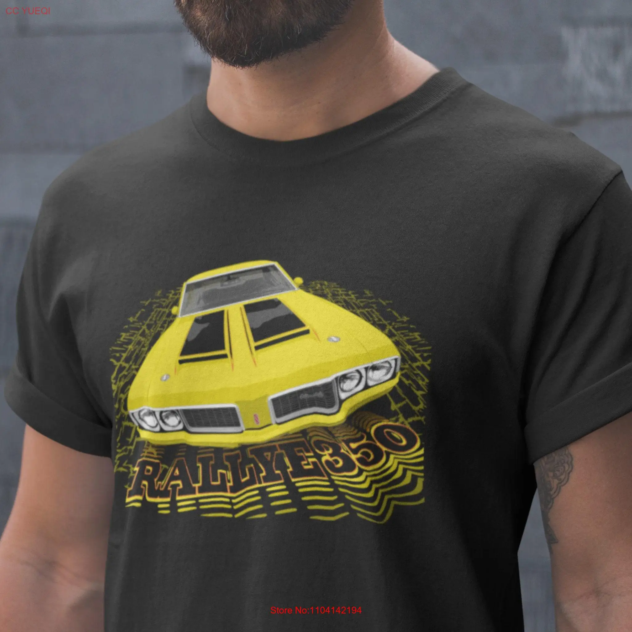 Classic car shirt featuring yellow 70 Olds Cutlass Rallye 350 Dark color T version 1970 Oldsmobile long or short sleeves