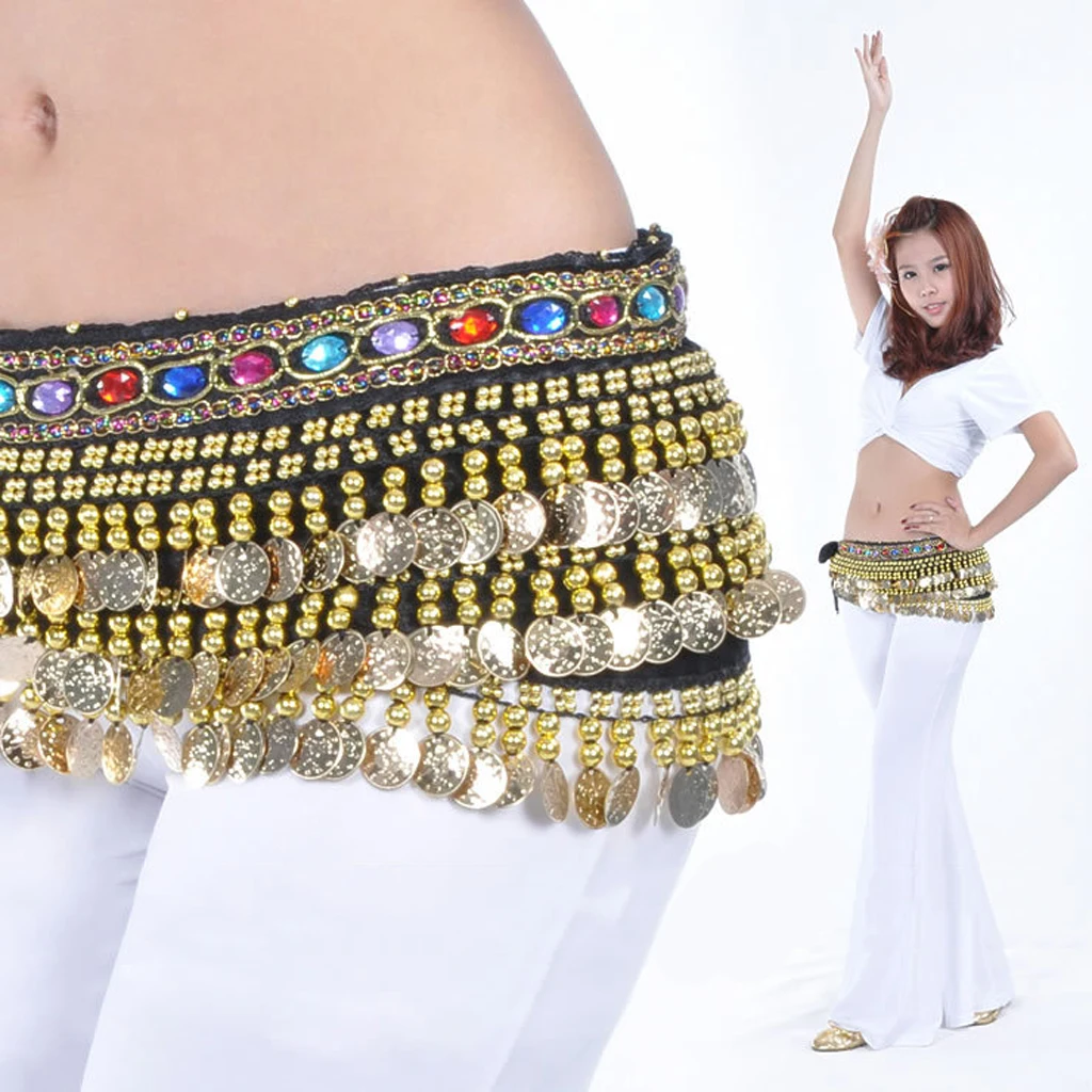 Women's Belly Dance สําหรับประเทศไทย/อินเดีย/อาหรับ Dancer กระโปรงเข็มขัดเอวเหรียญพู่สะโพกผ้าพันคอเครื่องแต่งกายอุปกรณ์เสริมผู้ใหญ่เต้นรํา