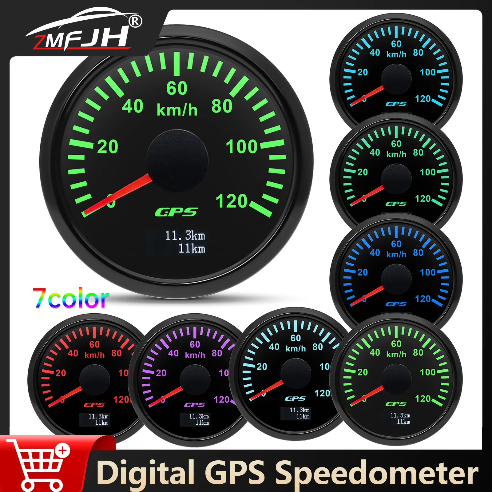 

52 мм цифровой GPS-спидометр 30/60/80/120/200 кмч измеритель скорости с антенной 7 цветов подсветки для автомобиля морской лодки 12 В 24 В