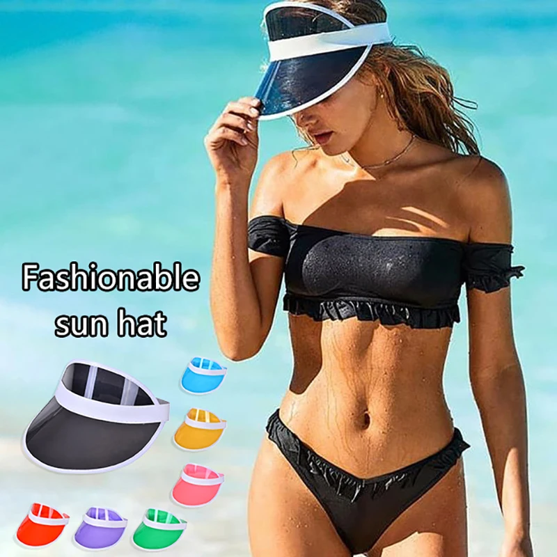 Topi pelindung matahari musim panas, topi pantai bisbol mode luar ruangan, topi tabir surya Anti-UV PVC plastik bening transparan