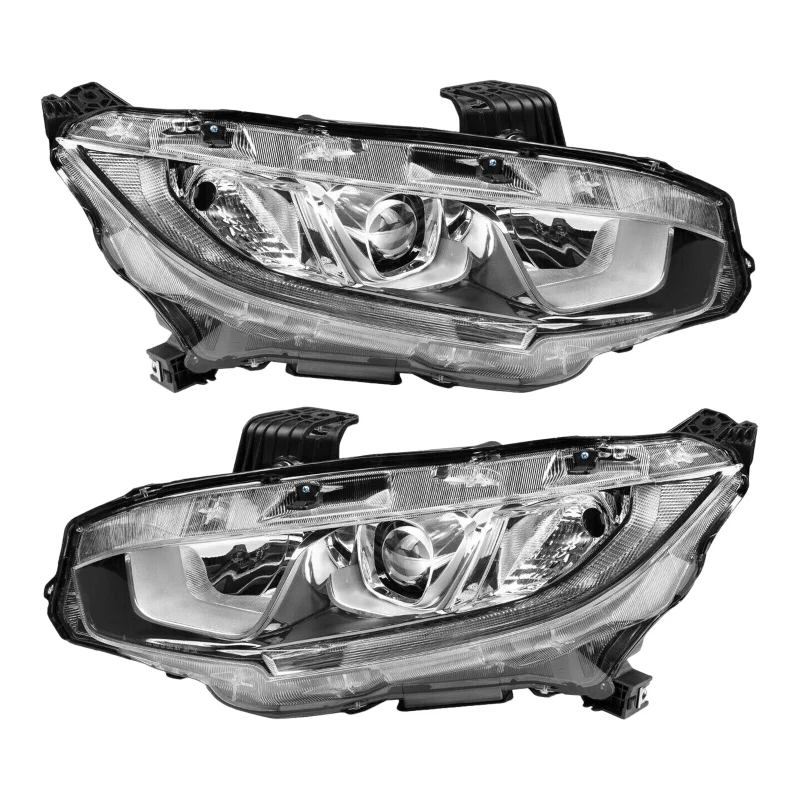 LED DRL Projector Pair  Chrome Halogen Headlights Headlamps Assembly Set For   2016-2021 LH &  W/O Bulbs