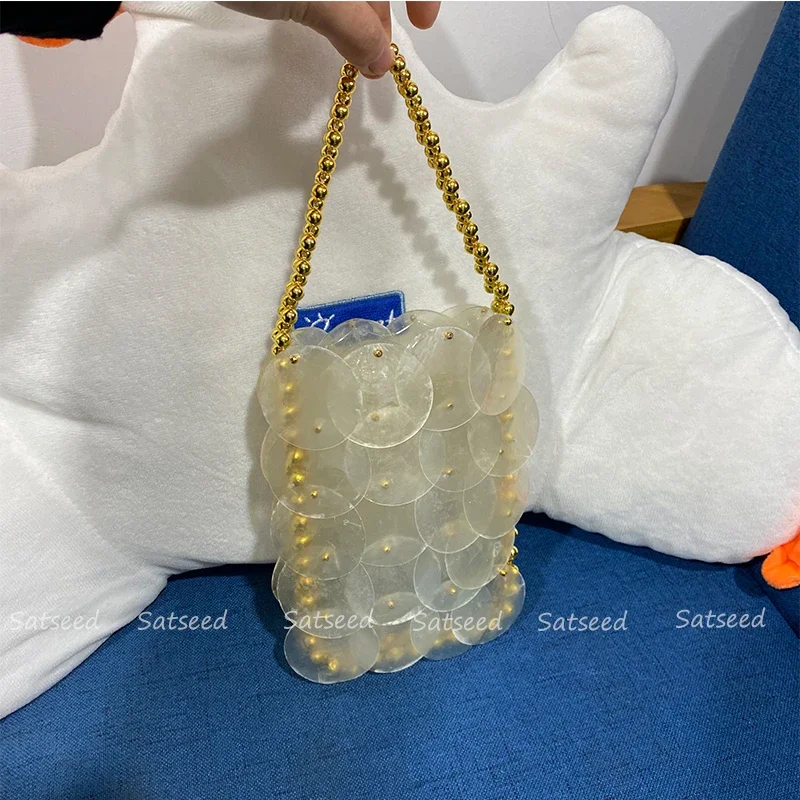 2024 New Sequin Hand Weaving Beaded Handbag Fairy Shell Bag Natural Fritillary Piece Bag Crossbody Phone Ladies Party Elegant