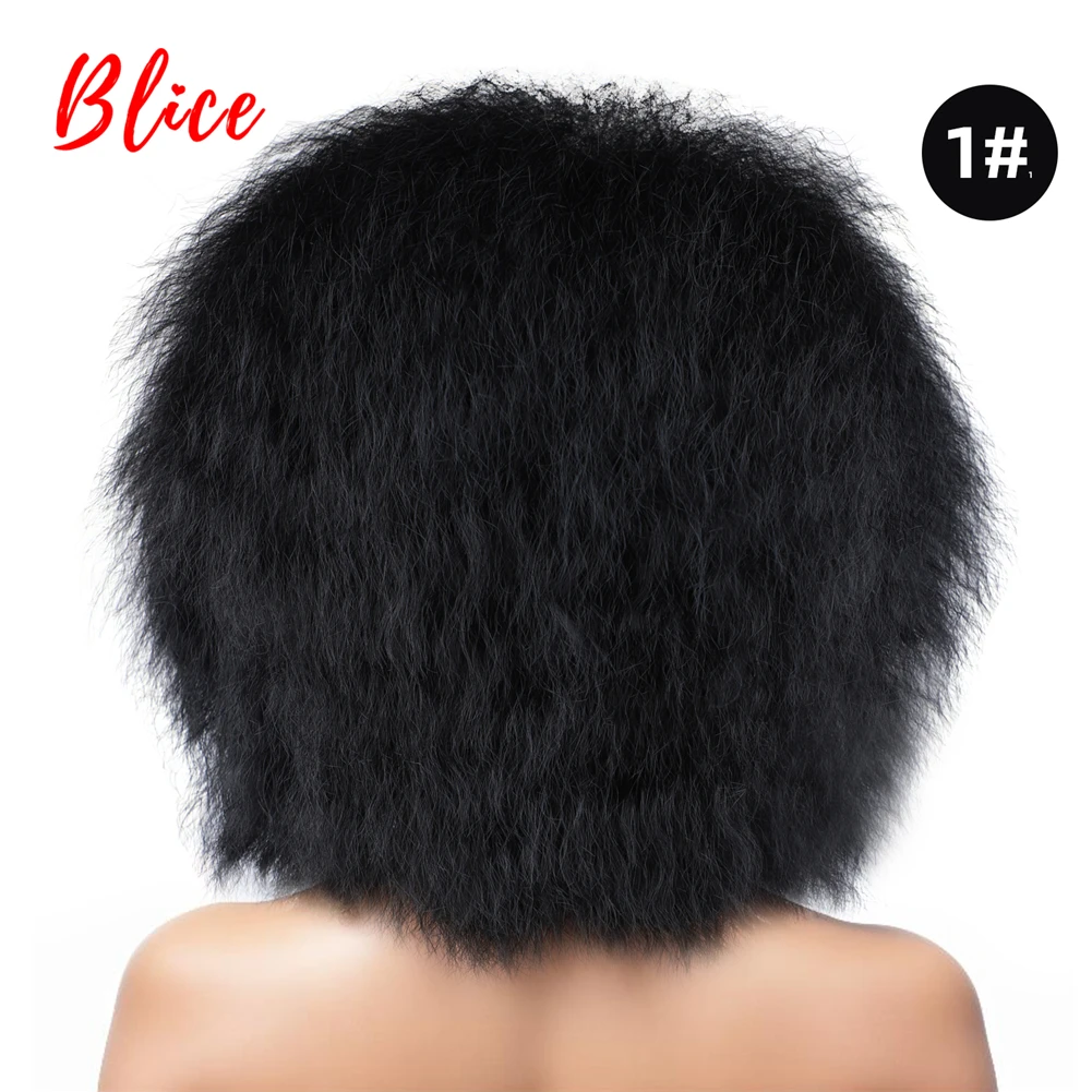 Blice 6 Zoll kurze synthetische Perücken verworrene gerade Kanekalon hitzebeständige natürliche schwarze Frauen Afroamerikaner Afro volle Perücke – Detail 10
