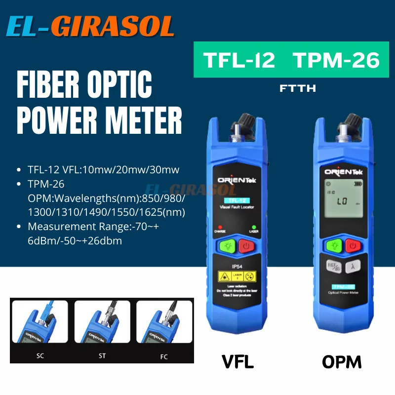 Orientek TPM-26 Fiber Optic Power Meter 7 Wavelengthes OPM Visual Fault Locator TFL-12 10mw/20mw/30mw VFL 650nm Red light pen