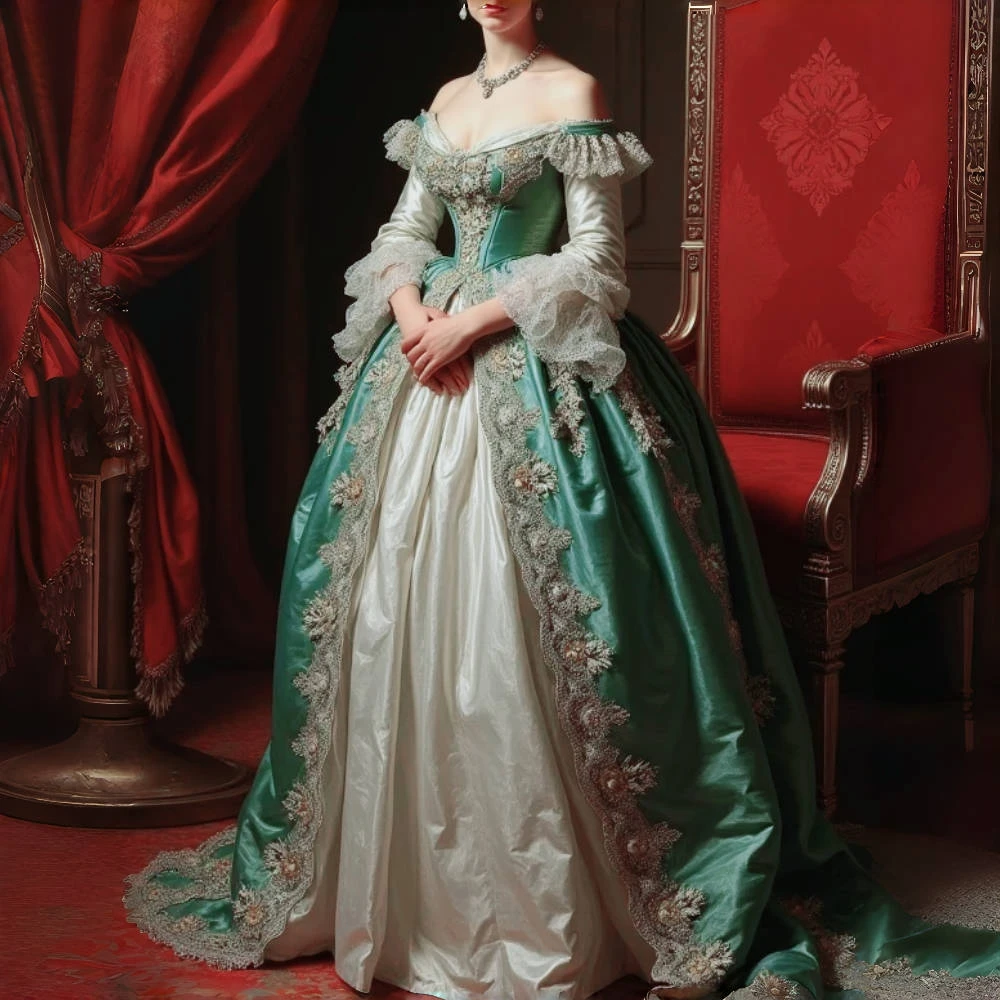 Vintage Victorian Wedding Dress Rococo Bridal Gown Off Shoulder Long Sleeves Baroque Masquerade Costume Customized