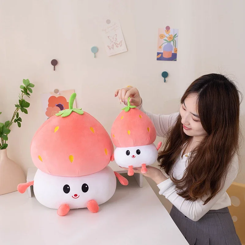 25/45cm Red Mushroom Headgear Strawberry Fruit Cute Stuffed Comfort Toy Room Decor Birthday Gift For Kid