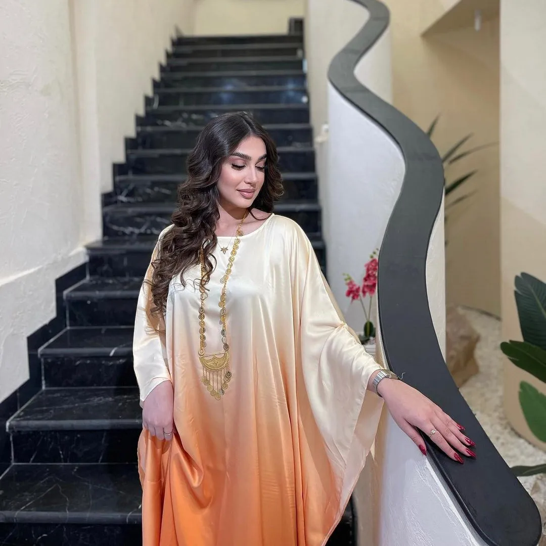 ตะวันออกกลาง Abaya มุสลิมชุดเจียมเนื้อเจียมตัวแฟชั่นนุ่มแขนค้างคาว Robe Bright สี Elegant ผู้หญิงชุดราตรี