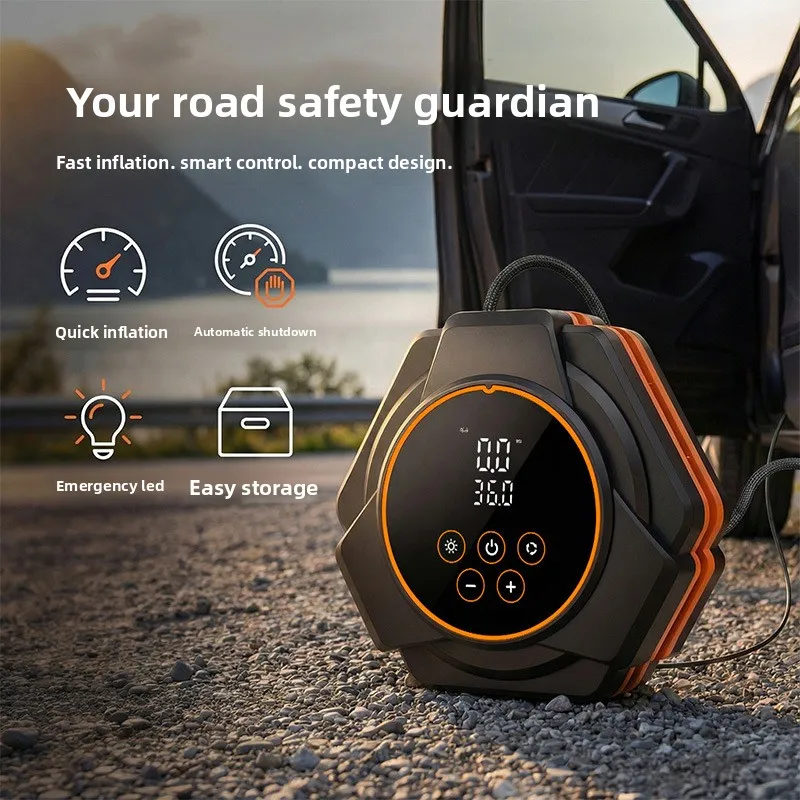 Car Air Pump,Touch Screen Wireless Tire Inflator, Smart Auto-Stop LED Light Portable Electric Pump for Auto SUV Motorcycle