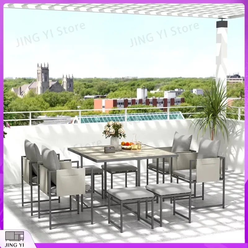 9-Piece Outdoor Dining Set with Cushions 8-Seater Garden Table and Chairs Weatherproof Patio Furniture for Backyard Deck