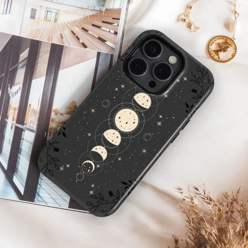 Moon Phases Celestial Phone Case For IPHONE 16 15PRO MAX 14 13 12 11 Acrylic TPU Two in one magnetic Phone Cases