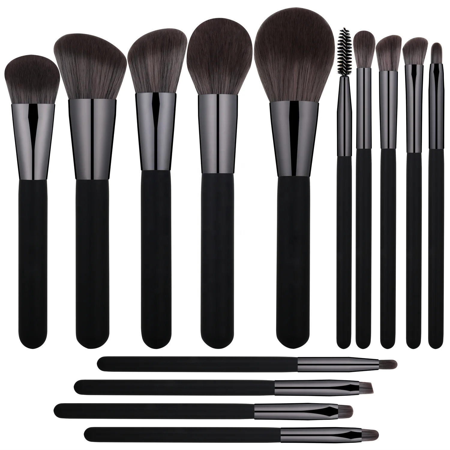# Hot Sales Wholesale 14 Pieces Black Make Up Brushes Wooden Handle Synthetic Hair Professional Makeup Brush Custom Logo