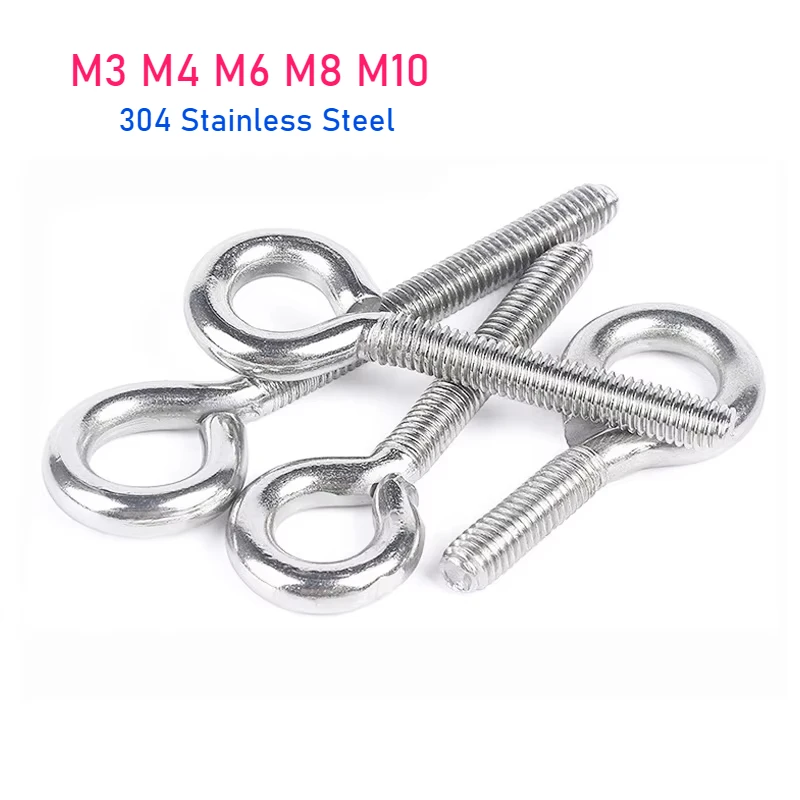 

M3 M4 M5 M6 M8 M10 304 Stainless Steel Sheep Eye Screw Closed Hook With Ring Screw Lifting Ring Eye Bolt