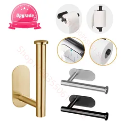 Adhesive Toilet Paper Holder 304 Stainless Steel Brushed Gold Paper Towel Roll Rack Black Bathroom Kitchen Long Tissue Hanger