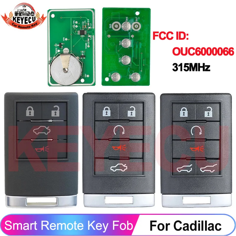 KEYECU 4/5/6 Buttons FCC ID: OUC6000066 For Cadillac Escalade ESV EXT 2007-2014 CTS DTS Keyless Go Remote Fob 315MHz SUV Key