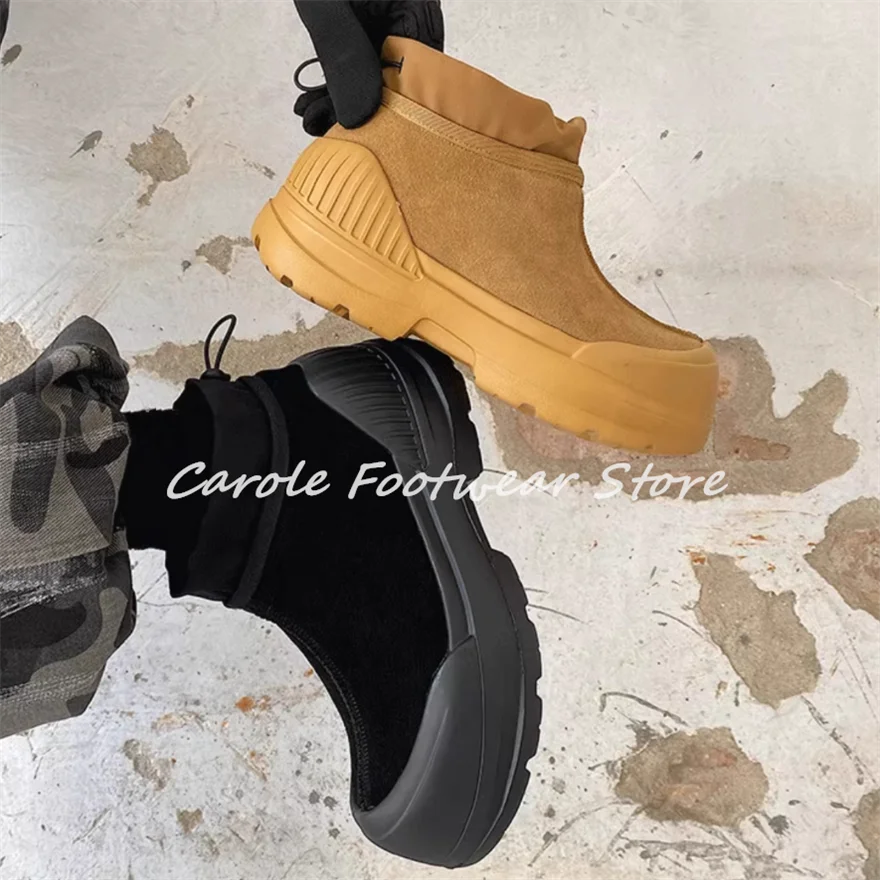 

Winter Warm High Top Anti-slip Snow Boots for Men Heigh Increasing Chunky Bottom Outside Footwears Male Casual Sneakers