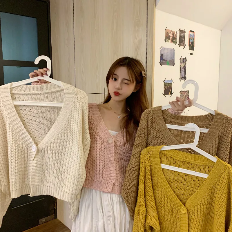 Fashion Autumn Elegant V-neck Women Knitwear Long Sleeve Cardigan Sweater Winter Warm Casual Loose Solid Color Knitted Top