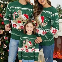 Xingqing Matching Christmas Sweater Family Adult Kids Cartoon Elk Print Round Neck Long Sleeve Pullover Winter Tops Streetwear 2