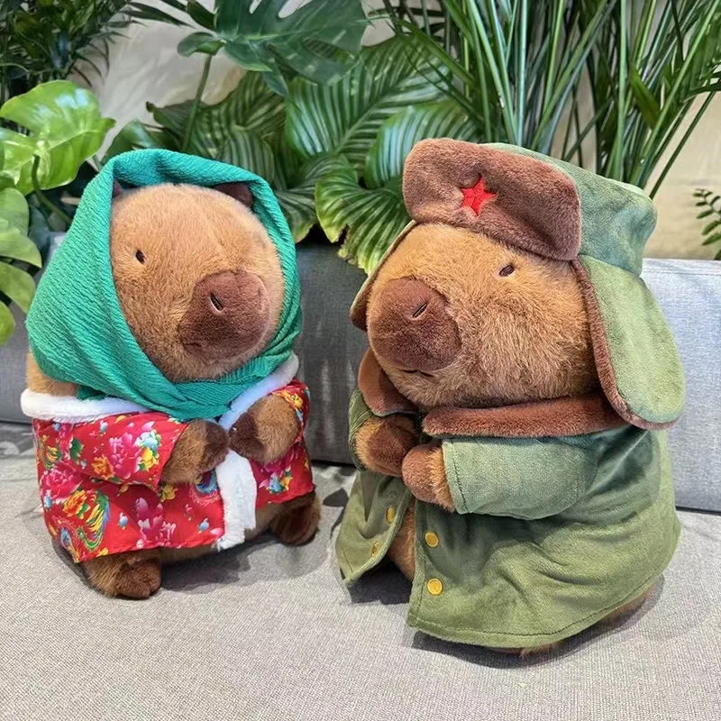 Capybara Plush Toy Cotton Jacket Doll Military Coat Cartoon Capybara Plushies Stuffed Animal Plush Toy Gift for Kids Girls Boys