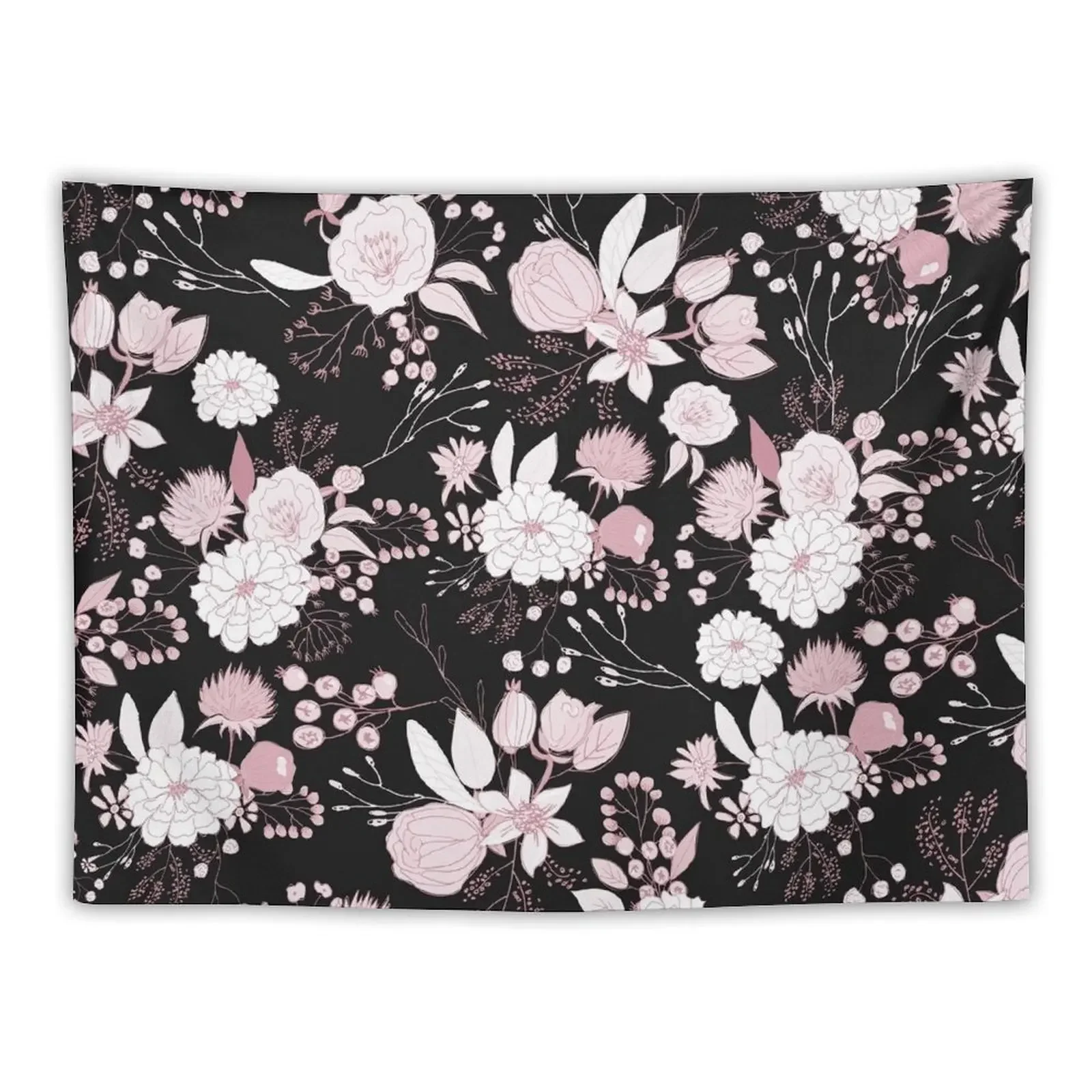 

Blush pink white black rustic abstract floral illustration Tapestry Home Decorators Wall Decor Tapestry