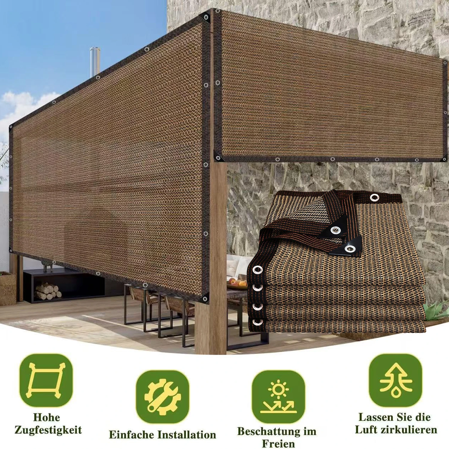 Heavy Duty Shade Cloth  UV Block Sun Shade Net with Grommets for Patio Pergola Garden Backyard Carport Brown
