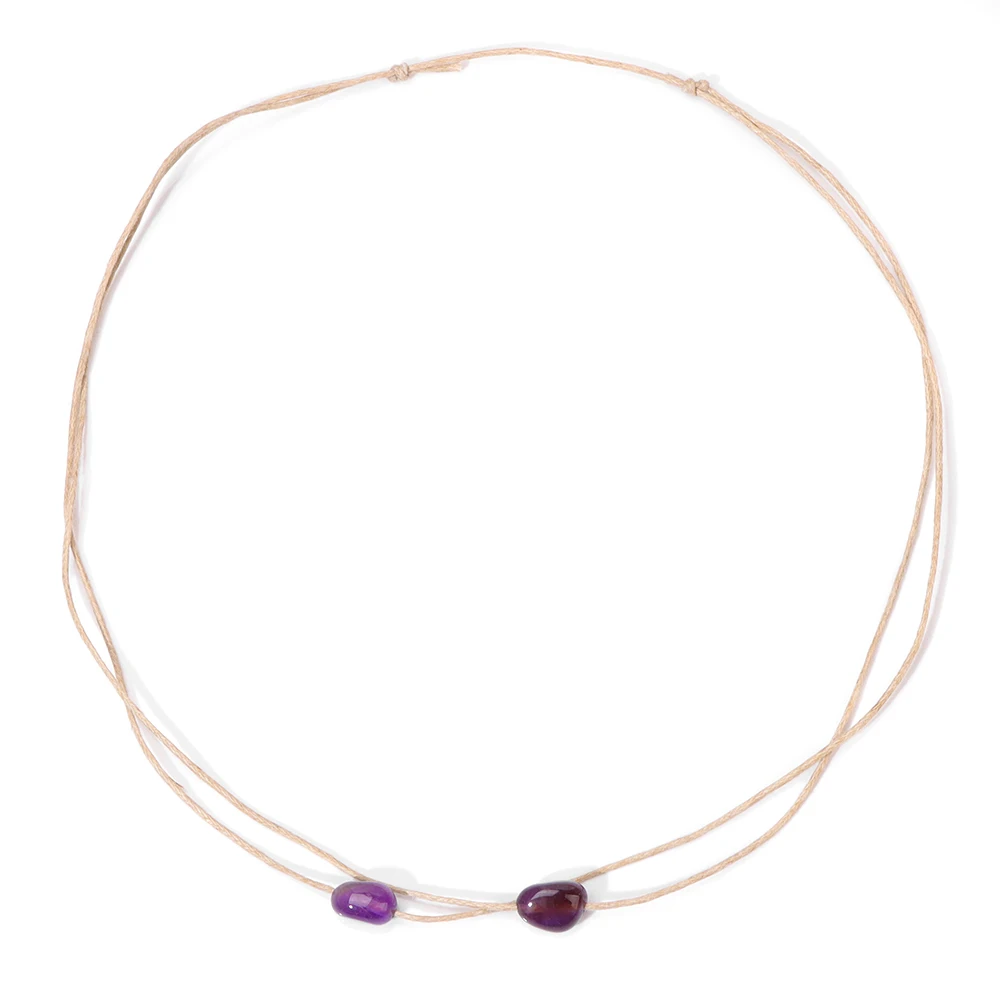 Bohemian Rope Necklace For Women Natural Amethysts Stone Necklace Adjustable Crystal Beads Rope Choker Simple Jewelry Female