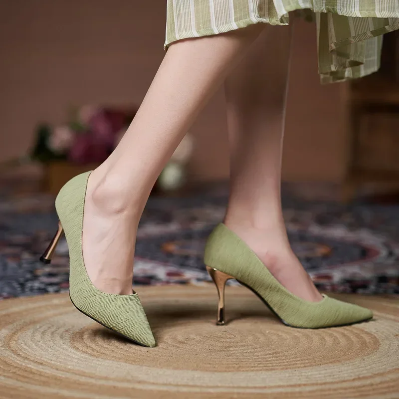 

Size 30-44 Stiletto High Heels Women Pointed Pumps Sexy Black Women Shoes Ladies Green Heels