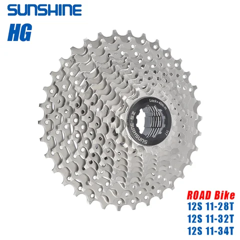 Sunshine cassete de bicicleta de estrada, 12 velocidades, 12v, 11-28t, 11-32t, 11-34t, fita k7, roda livre de corrida de estrada para shimano hg
