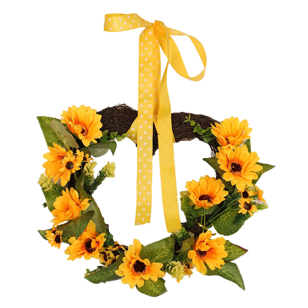 

Artificial Sunflower Heart Shaped Door Wreath Summer Decor Home Door Garland Office Cafe Wall Staircase Shopwindow