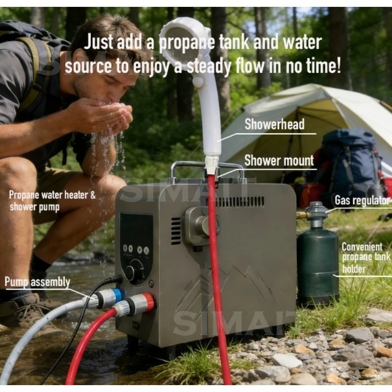 

Portable Thermostatic Water Heater, Intelligent Control Shower and Bath, Outdoor Camping Self-driving Tour 6L