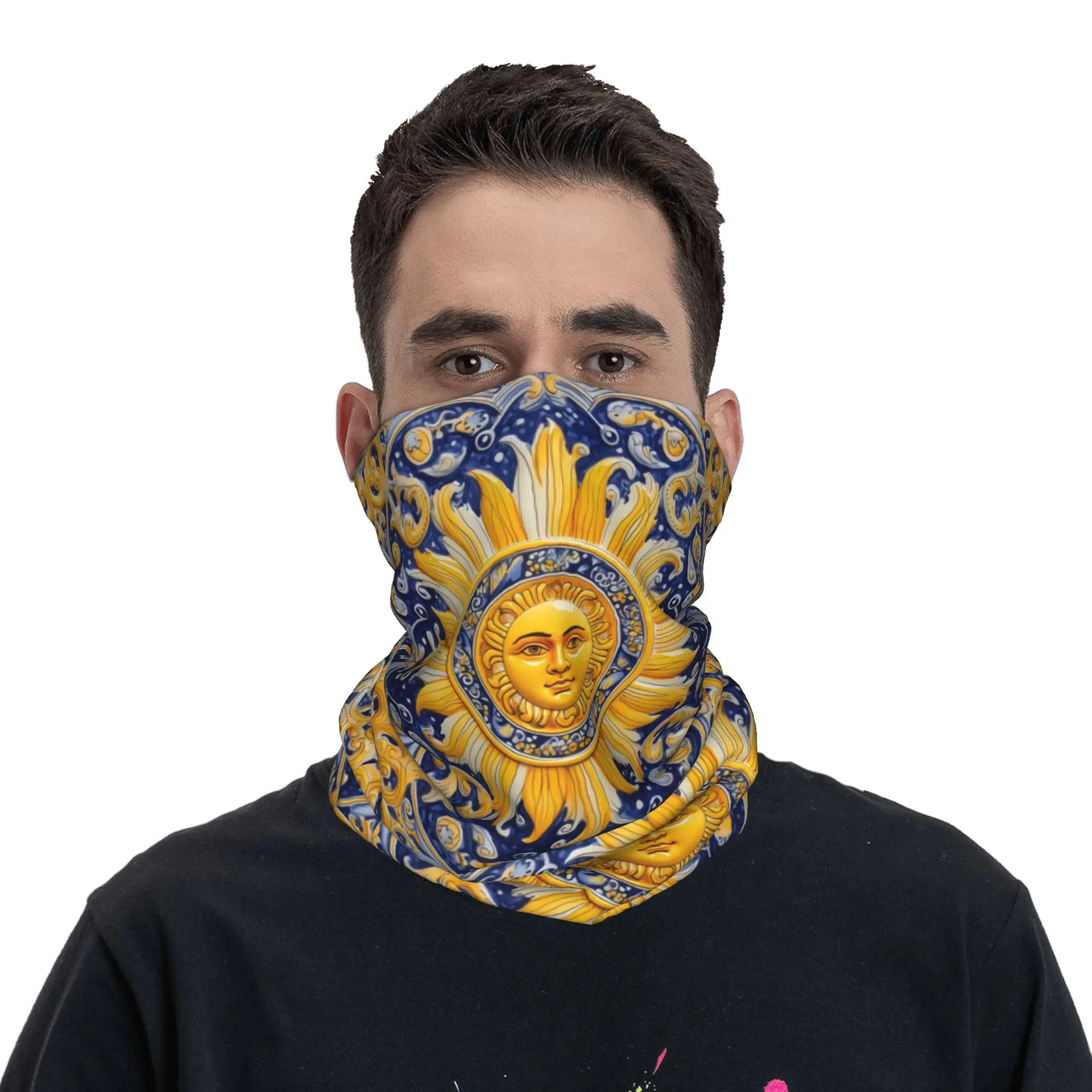 Mediterranean Sicilian Sicily Sun Bandana Neck Gaiter Printed Wrap Scarf Face Mask Running for Men Women Adult Winter