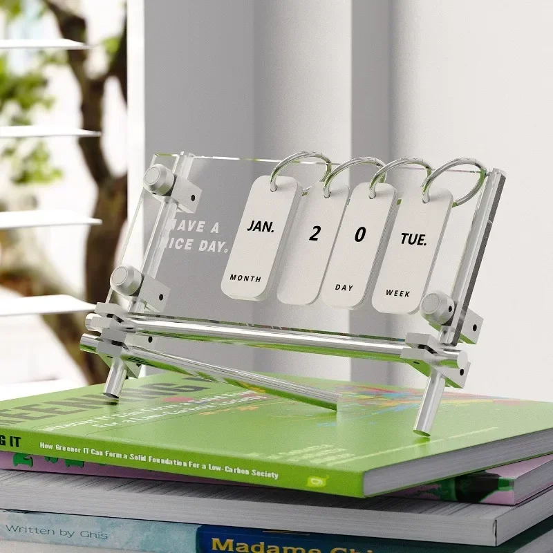 New Clear Acrylic Figurines Flip Page Desk Statue Tabletop Practical Ornament Living Minimalist Calendar Decoratio