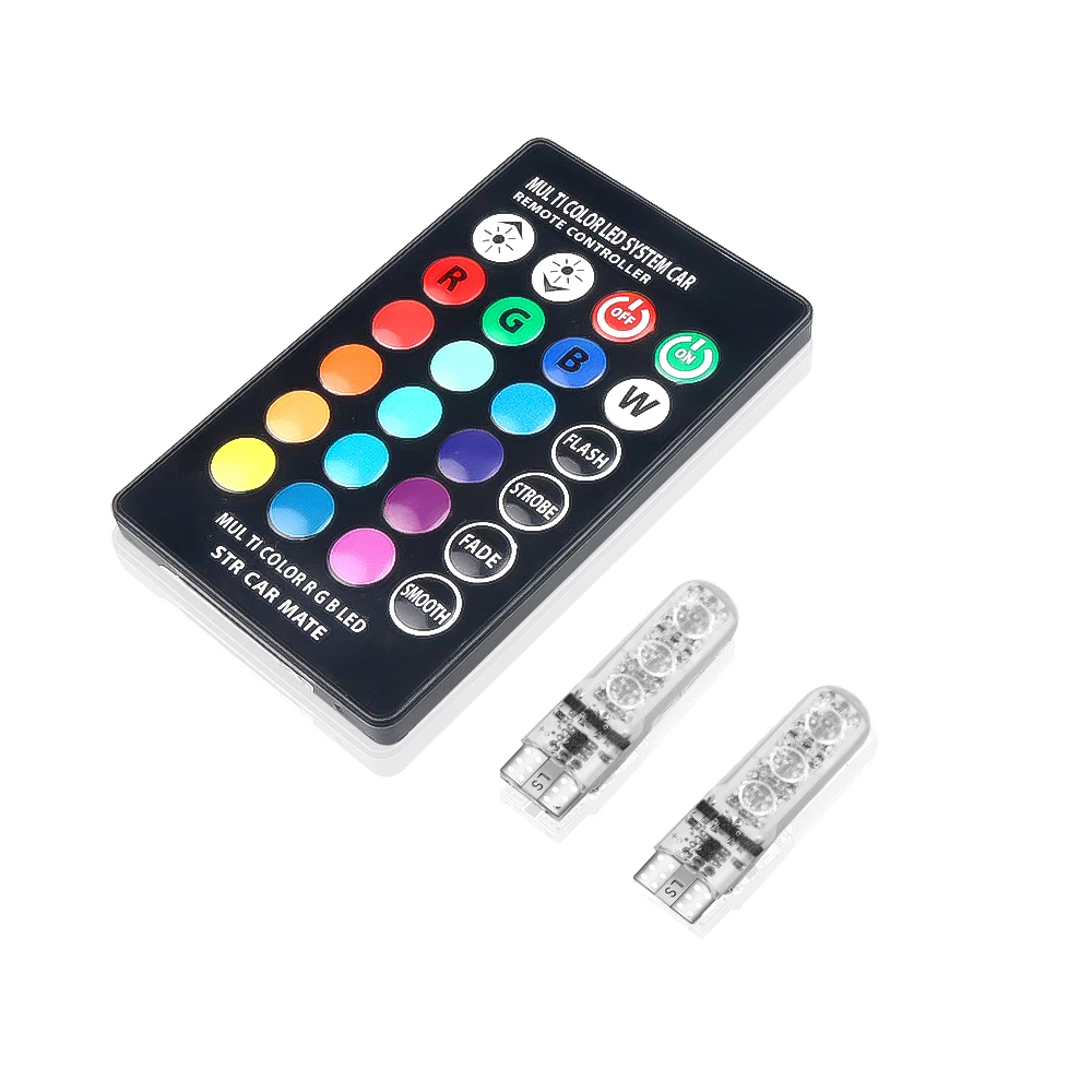 2 قطعة LED T10 سيارة ستروب ضوء متعدد الألوان قبة القراءة ضوء إسفين مصباح RGB LED لمبة مع تحكم عن بعد لوحة ترخيص ضوء