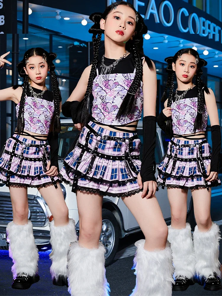 ชุดเต้นแจ๊สสำหรับเด็กผู้หญิง ชุดเต้นแจ๊สสีม่วง เสื้อผ้าแฟชั่นเด็กเท่ๆ สำหรับเดินแบบ