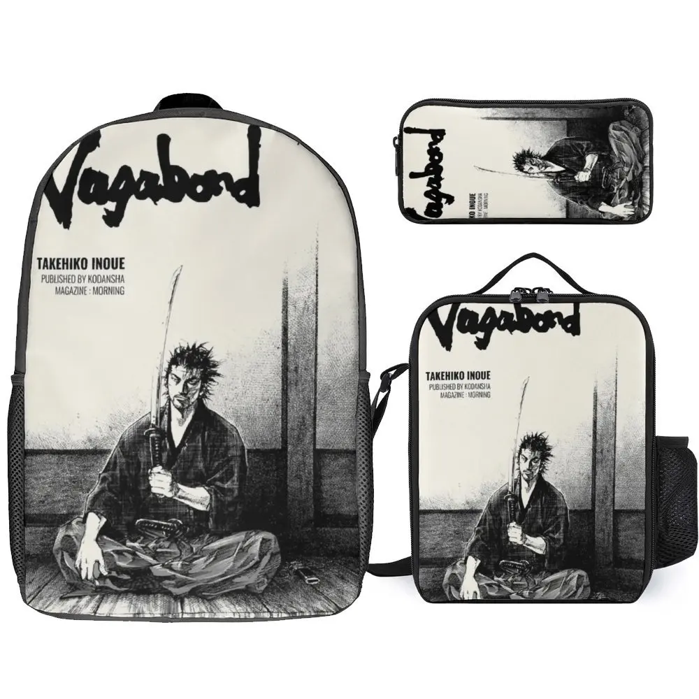 Miyamoto Musashi Vagabond Manga Style Fo 3 in 1 Set 17 Inch Backpack Lunch Bag Pen Bag  Durable Field Pack Snug Picnics Unique