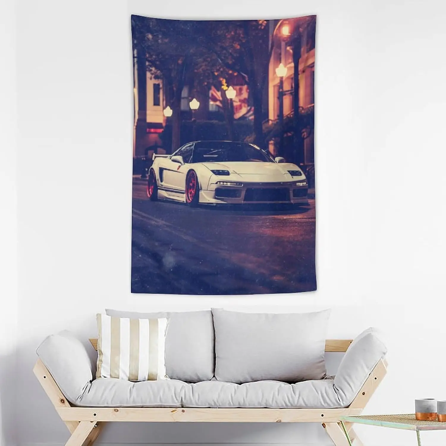 Car Flag Tapestry for Bedroom Car White City Night Light Roadside Cool Tapestry for Room Living Room Wall Decor Large Wall Art