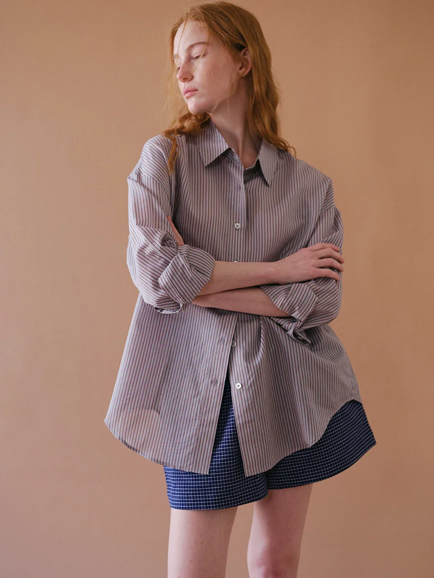 

Шелковый кардиган из смесового хлопка с синими полосками, повседневный, свободный, с отложным воротником, мягкий, дышащий, с длинными рукавами, женский, весенняя мода